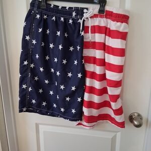 Men's Star and Stripe Swim Trunks - Navy and Red